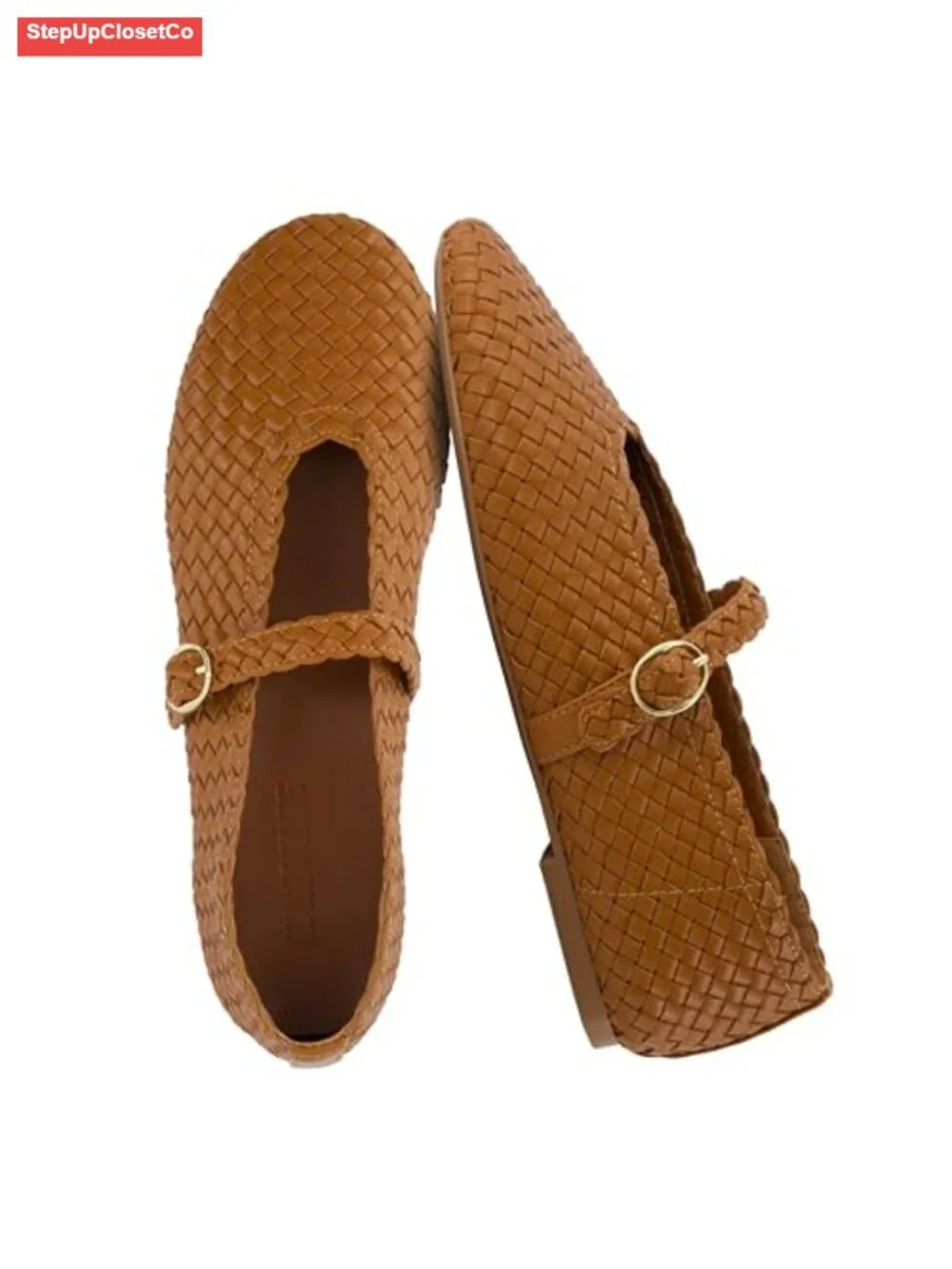 Woven Mary Jane Ballet Flats with Adjustable Strap Memory Foam